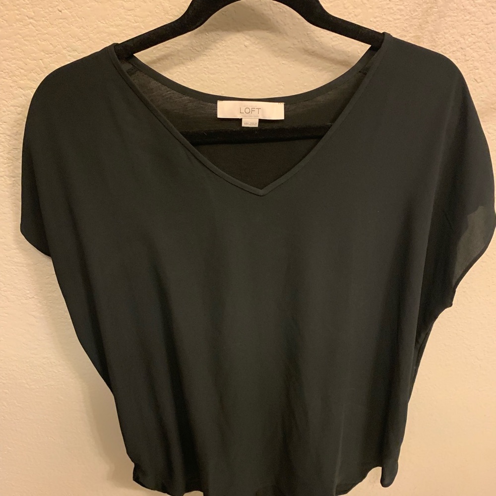 Black loft mixed-media shirt V-neck shirt size M